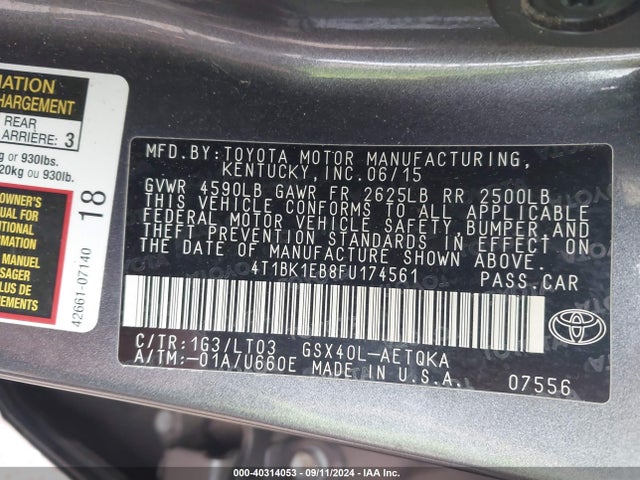 Toyota Avalon Xle Touring 2015 4T1BK1EB8FU174561 Image 9