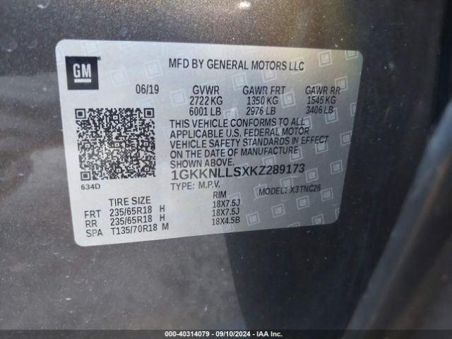 1GKKNLLSXKZ289173 GMC Acadia Sle-2
