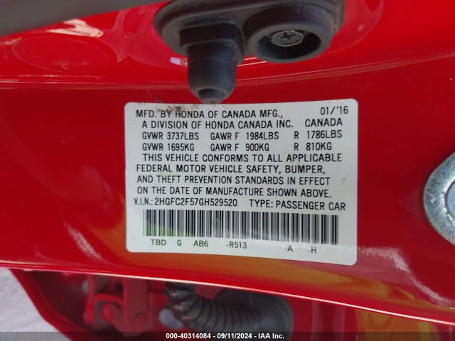 Honda Civic Lx 2016 2HGFC2F57GH529520 Image 9