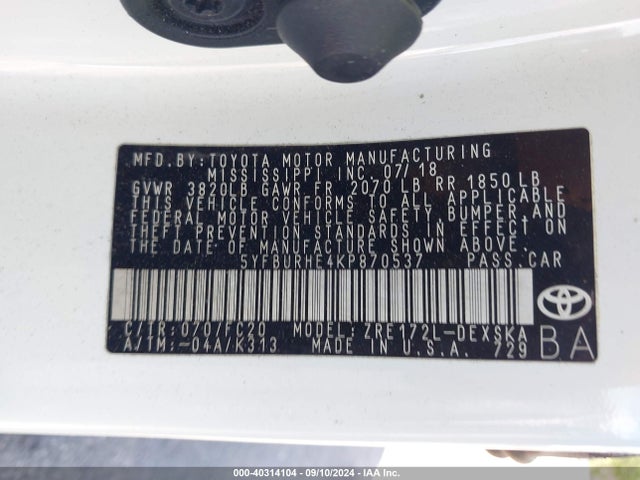Toyota COROLLA SE 2019 5YFBURHE4KP870537 Image 9