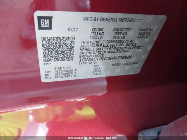 1GNSCHKC3HR376986 Chevrolet Suburban Lt