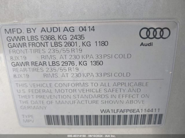 WA1LFAFP6EA114411 Audi Q5 2.0t Premium