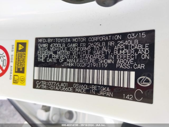 JTHBK1GG2F2191119 Lexus ES 350