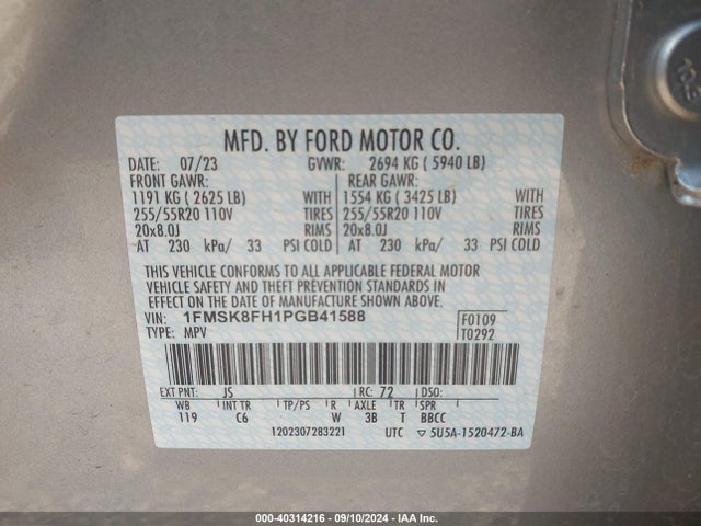 Ford Explorer Limited 2023 1FMSK8FH1PGB41588 Image 9