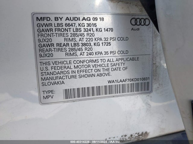 WA1LAAF70KD010831 Audi Q7 55 Premium/55 Se Premium