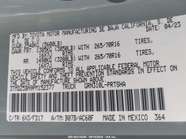 3TMDZ5BN9PM152377 Toyota Tacoma Trd Off Road