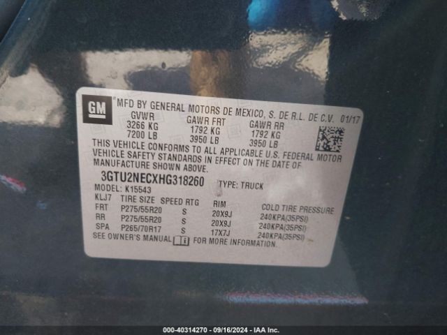 3GTU2NECXHG318260 GMC Sierra 1500 Slt