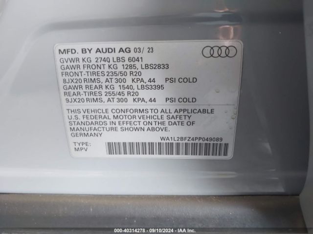 WA1L2BFZ4PP049089 Audi Q4 E-tron Premium Plus 50 Quattro