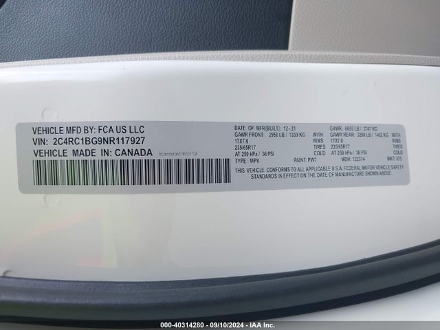 2C4RC1BG9NR117927 Chrysler Pacifica Touring L