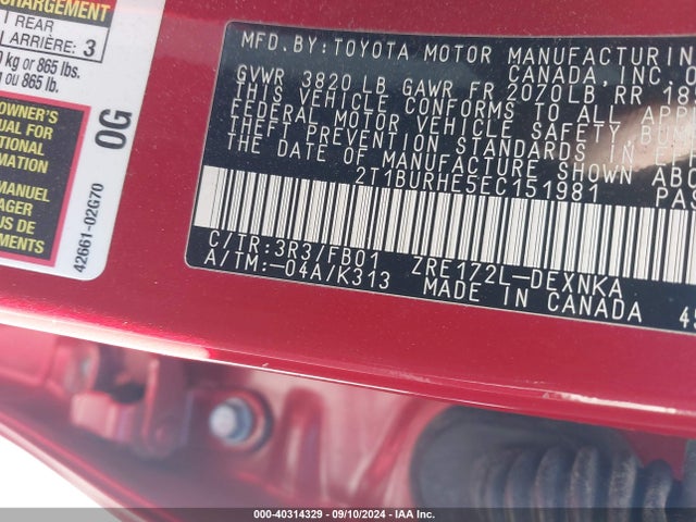 Toyota COROLLA LE 2014 2T1BURHE5EC151981 Image 9