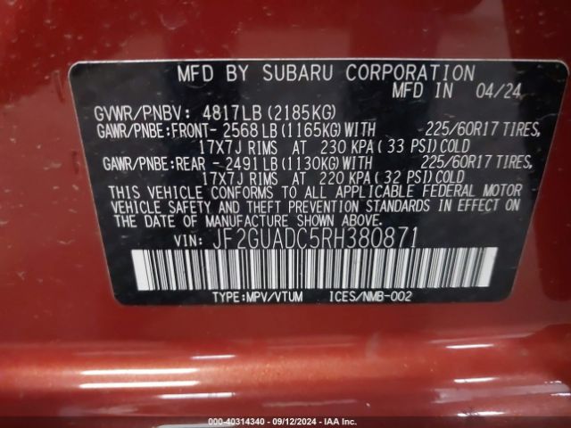 JF2GUADC5RH380871 Subaru Crosstrek Premium