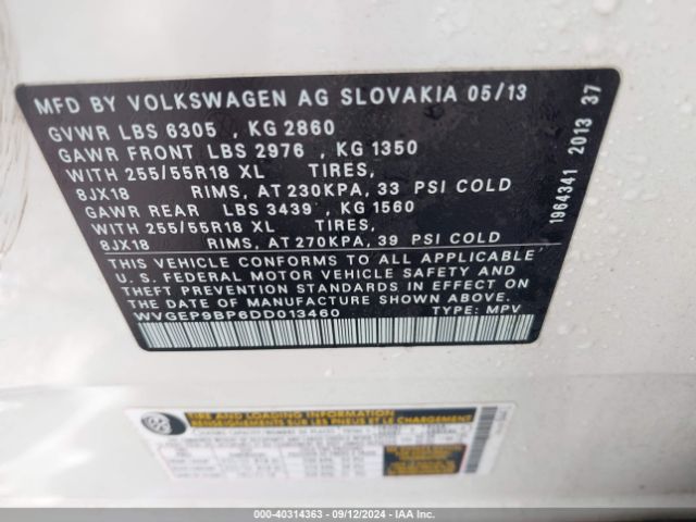 2013 VOLKSWAGEN TOUAREG WVGEP9BP6DD013460 Photo 8