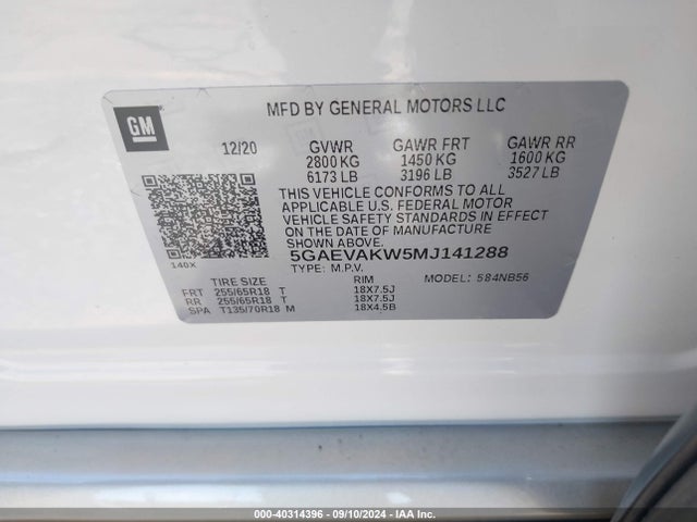 5GAEVAKW5MJ141288 Buick Enclave Awd Essence