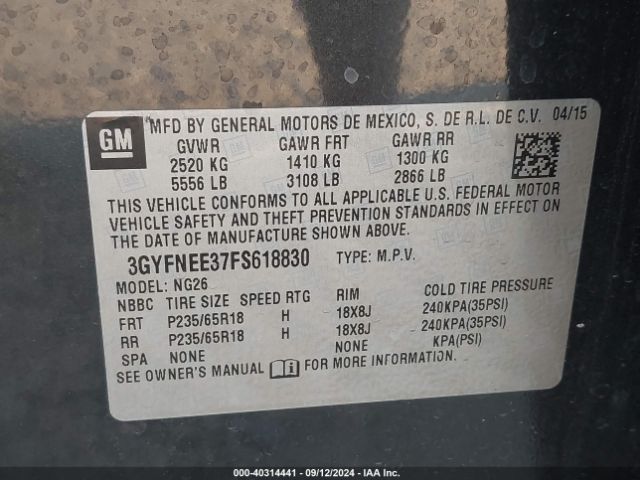 3GYFNEE37FS618830 Cadillac Srx Luxury Collection