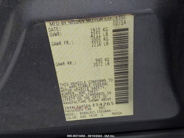 1N4AL3AP5EN354265 Nissan Altima 2.5/2.5 S/2.5 Sl/2.5 Sv
