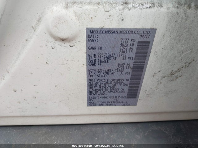 Nissan ROGUE SV 2017 5N1AT2MV4HC828748 Image 9