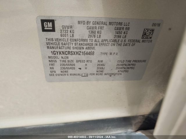 1GYKNCRSXHZ164468 Cadillac Xt5 Premium Luxury