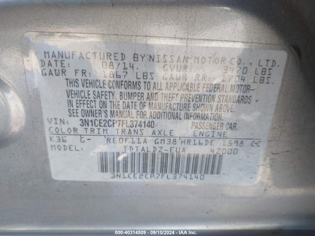 Nissan Versa Note Sv 2015 3N1CE2CP7FL374140 Image 9