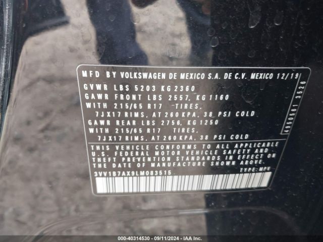 3VV1B7AX9LM083515 Volkswagen Tiguan 2.0t S