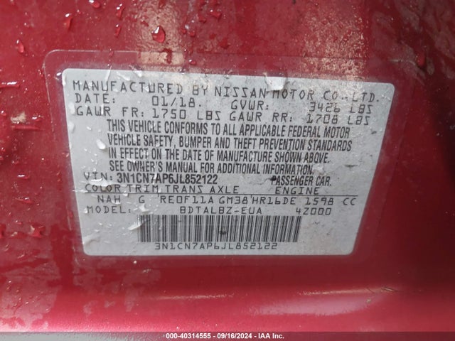 Nissan Versa 1.6 Sv 2018 3N1CN7AP6JL852122 Image 9