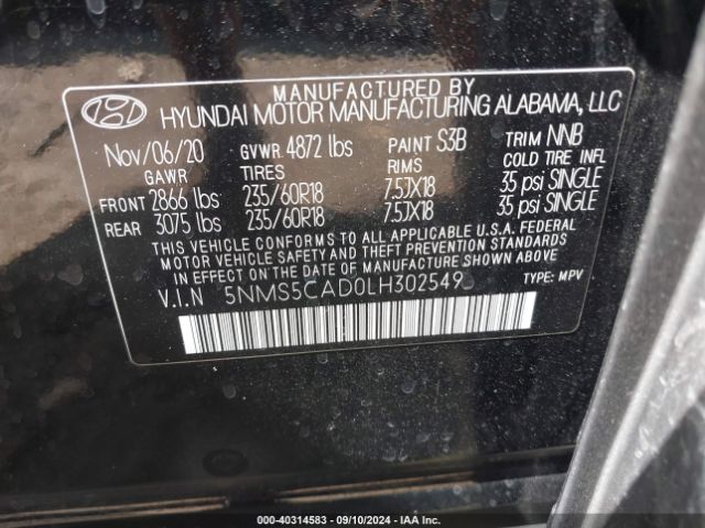 5NMS5CAD0LH302549 Hyundai Santa Fe Limited
