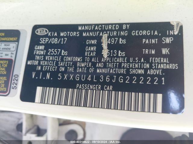 5XXGU4L36JG222221 KIA OPTIMA EX
