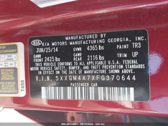 5XXGM4A7XFG370644 KIA Optima Lx