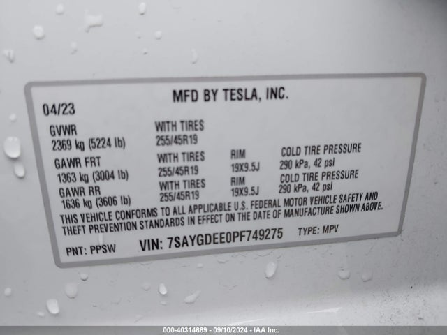 2023 TESLA MODEL Y 7SAYGDEE0PF749275 Photo 8