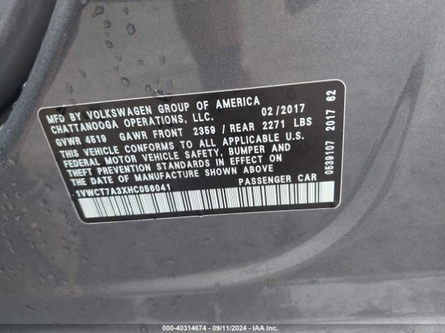 1VWCT7A3XHC056041 Volkswagen Passat 1.8t Sel Premium