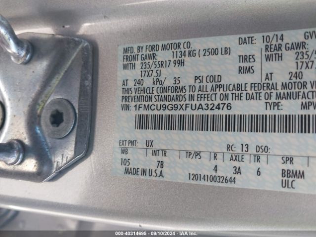 2015 FORD ESCAPE 1FMCU9G9XFUA32476 Photo 8