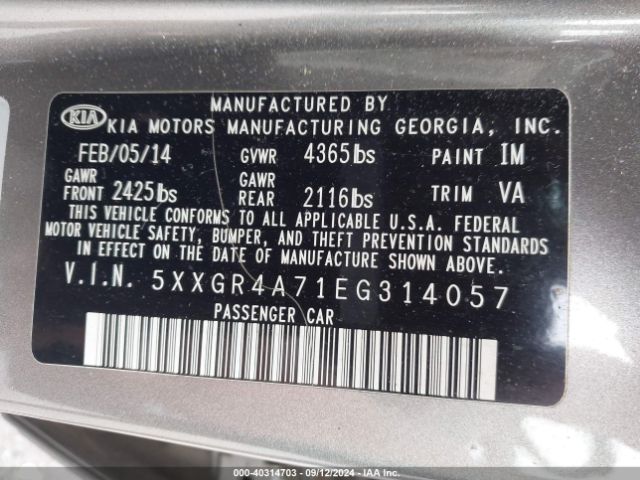 5XXGR4A71EG314057 KIA OPTIMA SX