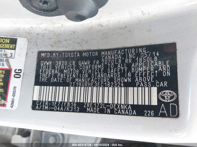Toyota COROLLA LE 2014 2T1BURHE3EC182324 Image 9
