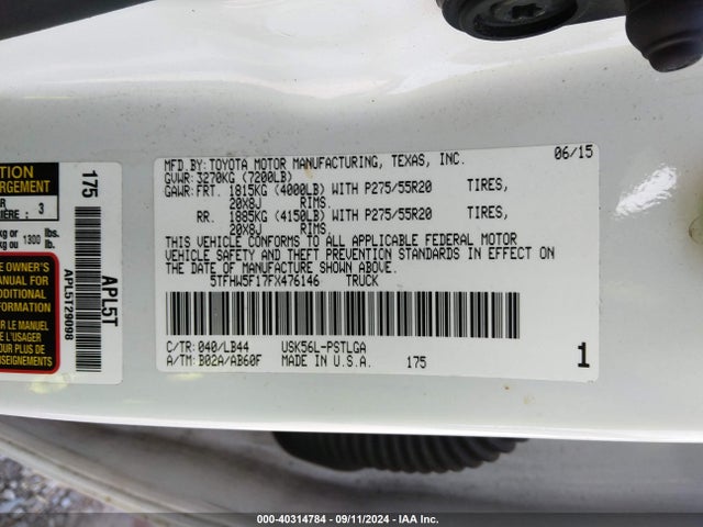 5TFHW5F17FX476146 Toyota Tundra Limited 5.7l V8