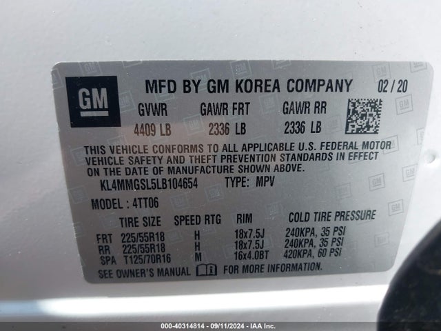 KL4MMGSL5LB104654 Buick Encore Gx Awd Essence