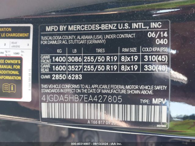 4JGDA5HB7EA427805 Mercedes-Benz Ml 350 4matic