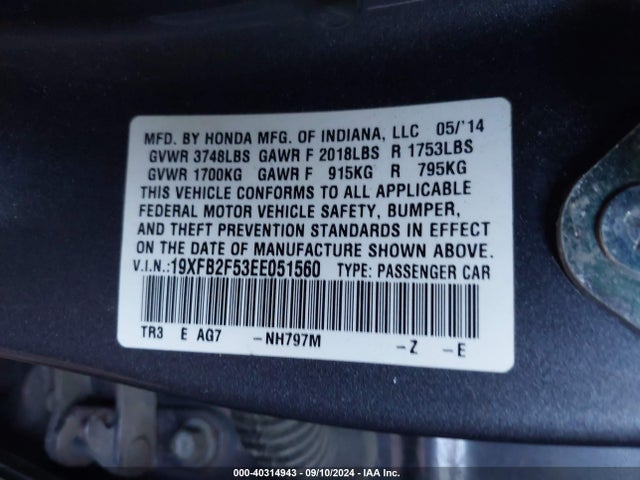 Honda Civic Lx 2014 19XFB2F53EE051560 Image 9