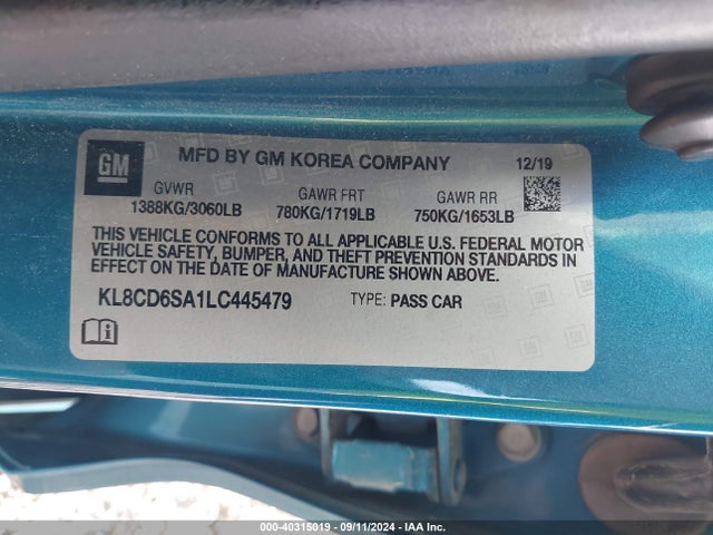 Chevrolet Spark Fwd 1lt Automatic 2020 KL8CD6SA1LC445479 Image 9