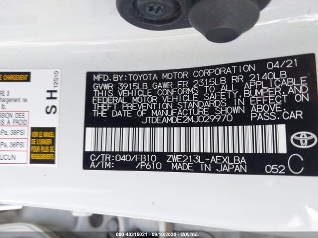Toyota Corolla Hybrid Le 2021 JTDEAMDE2MJ029970 Image 9