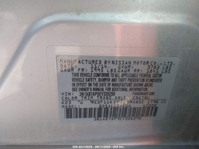 3N1AB7AP9EY326298 Nissan SENTRA S