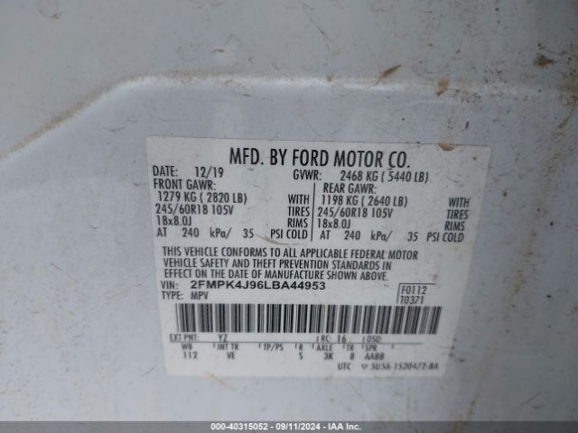 2FMPK4J96LBA44953 Ford EDGE SEL