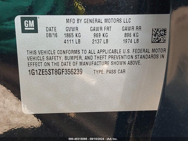 Chevrolet MALIBU 1LT 2016 1G1ZE5ST8GF356239 Image 9
