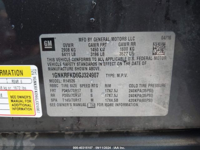 1GNKRFKD6GJ324907 Chevrolet Traverse Ls