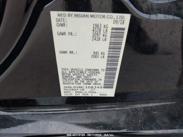 Nissan Altima 2.5 Platinum 2019 1N4BL4FV8KC108349 Image 9