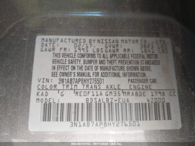 3N1AB7AP8HY276501 Nissan SENTRA S