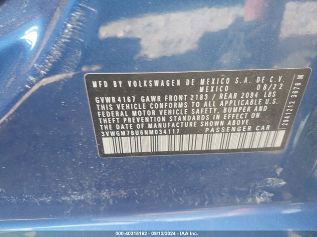 3VWGM7BU6NM034117 Volkswagen Jetta 1.5t Sel