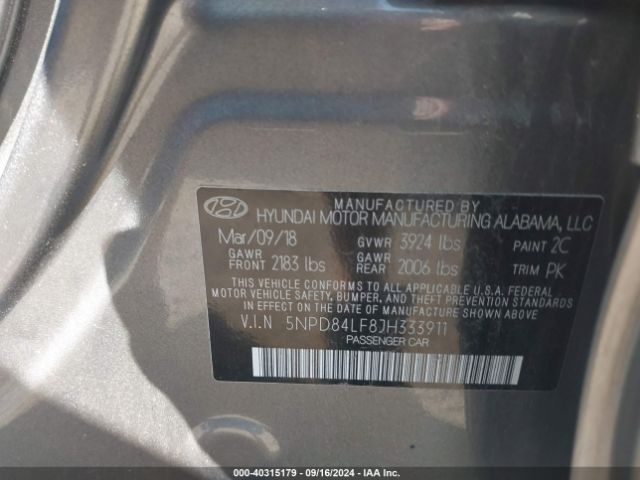 5NPD84LF8JH333911 Hyundai ELANTRA SEL