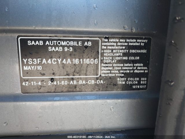 2010 SAAB 9-3 YS3FA4CY4A1611606 Photo 8