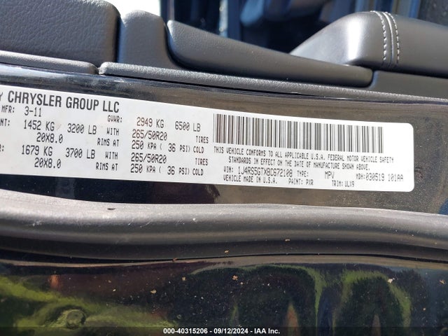 40315206 :رقم المزاد ، 1J4RS5GTXBC672108 vin ، 2011 Jeep Grand Cherokee Limited مزاد بيع