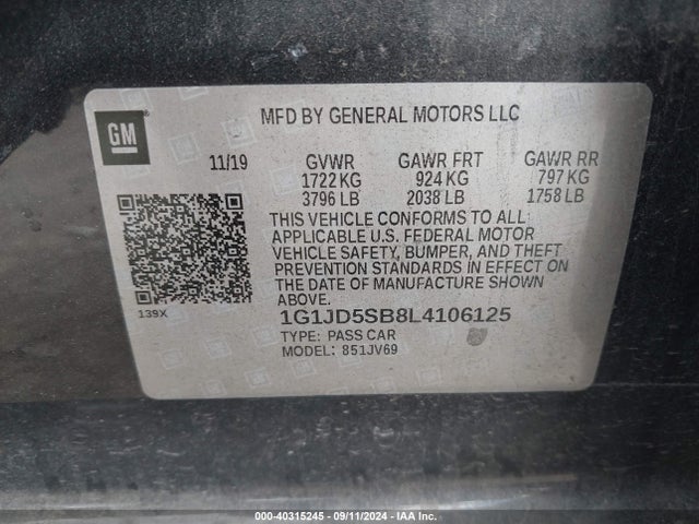 1G1JD5SB8L4106125 Chevrolet Sonic Fwd  Lt