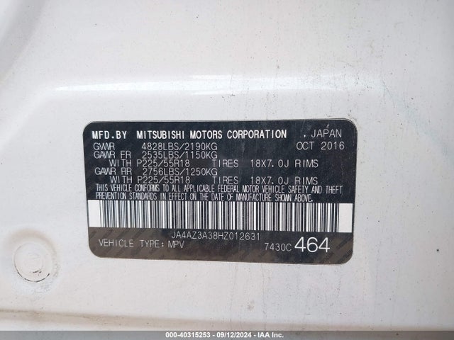 2017 MITSUBISHI OUTLANDER JA4AZ3A38HZ012631 Photo 8